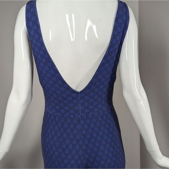 Farm Rio Blue Boho Print Jumpsuit Size Medium Stretchy Flare Leg One Piece - Picture 3 of 12